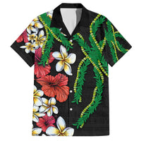 Hawaiian Tropical Flowers and Maile Pikake Family Matching Off Shoulder Maxi Dress and Hawaiian Shirt Polynesian Tribal Pattern Black Color LT03 Dad's Shirt - Short Sleeve Black - Polynesian Pride