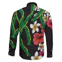 Hawaiian Tropical Flowers and Maile Pikake Family Matching Puletasi and Hawaiian Shirt Polynesian Tribal Pattern Black Color LT03 - Polynesian Pride