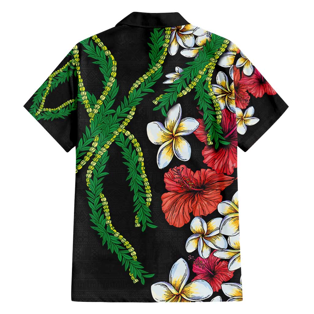 Hawaiian Tropical Flowers and Maile Pikake Family Matching Summer Maxi Dress and Hawaiian Shirt Polynesian Tribal Pattern Black Color LT03 - Polynesian Pride