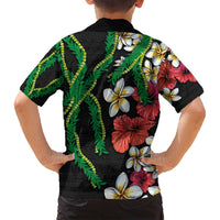 Hawaiian Tropical Flowers and Maile Pikake Family Matching Tank Maxi Dress and Hawaiian Shirt Polynesian Tribal Pattern Black Color LT03 - Polynesian Pride