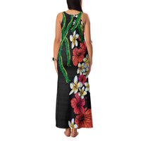 Hawaiian Tropical Flowers and Maile Pikake Family Matching Tank Maxi Dress and Hawaiian Shirt Polynesian Tribal Pattern Black Color LT03 - Polynesian Pride