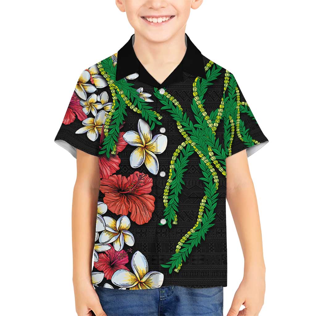 Hawaiian Tropical Flowers and Maile Pikake Family Matching Tank Maxi Dress and Hawaiian Shirt Polynesian Tribal Pattern Black Color LT03 Son's Shirt Black - Polynesian Pride