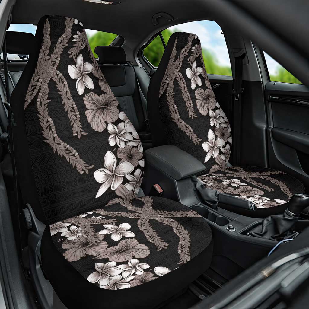 Hawaiian Tropical Flowers and Maile Pikake Car Seat Cover Polynesian Tribal Pattern Grayscale Mode LT03 One Size Black - Polynesian Pride