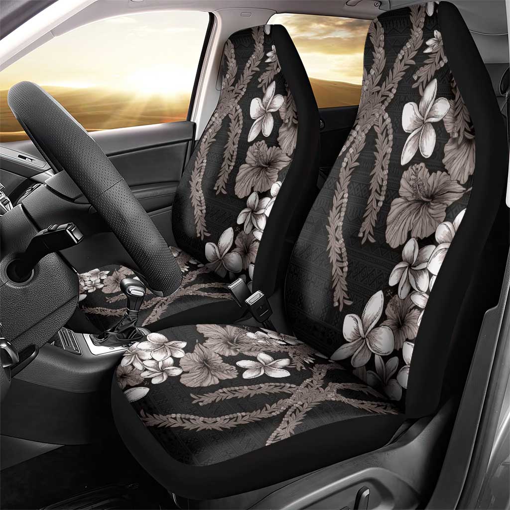 Hawaiian Tropical Flowers and Maile Pikake Car Seat Cover Polynesian Tribal Pattern Grayscale Mode LT03 - Polynesian Pride