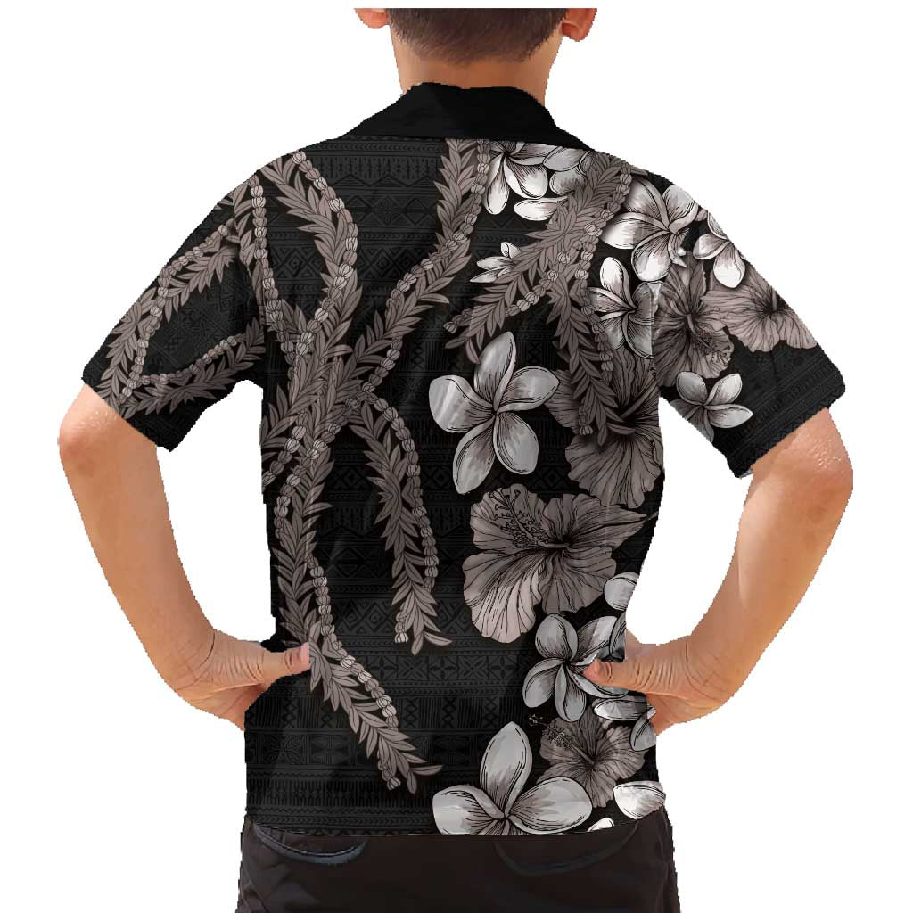 Hawaiian Tropical Flowers and Maile Pikake Family Matching Mermaid Dress and Hawaiian Shirt Polynesian Tribal Pattern Grayscale Mode LT03 - Polynesian Pride