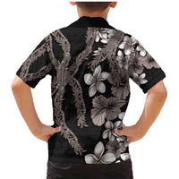 Hawaiian Tropical Flowers and Maile Pikake Family Matching Mermaid Dress and Hawaiian Shirt Polynesian Tribal Pattern Grayscale Mode LT03 - Polynesian Pride