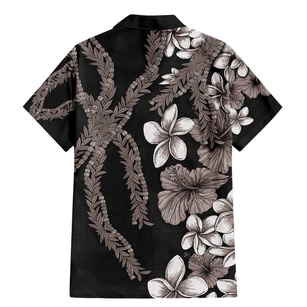 Hawaiian Tropical Flowers and Maile Pikake Family Matching Mermaid Dress and Hawaiian Shirt Polynesian Tribal Pattern Grayscale Mode LT03 - Polynesian Pride