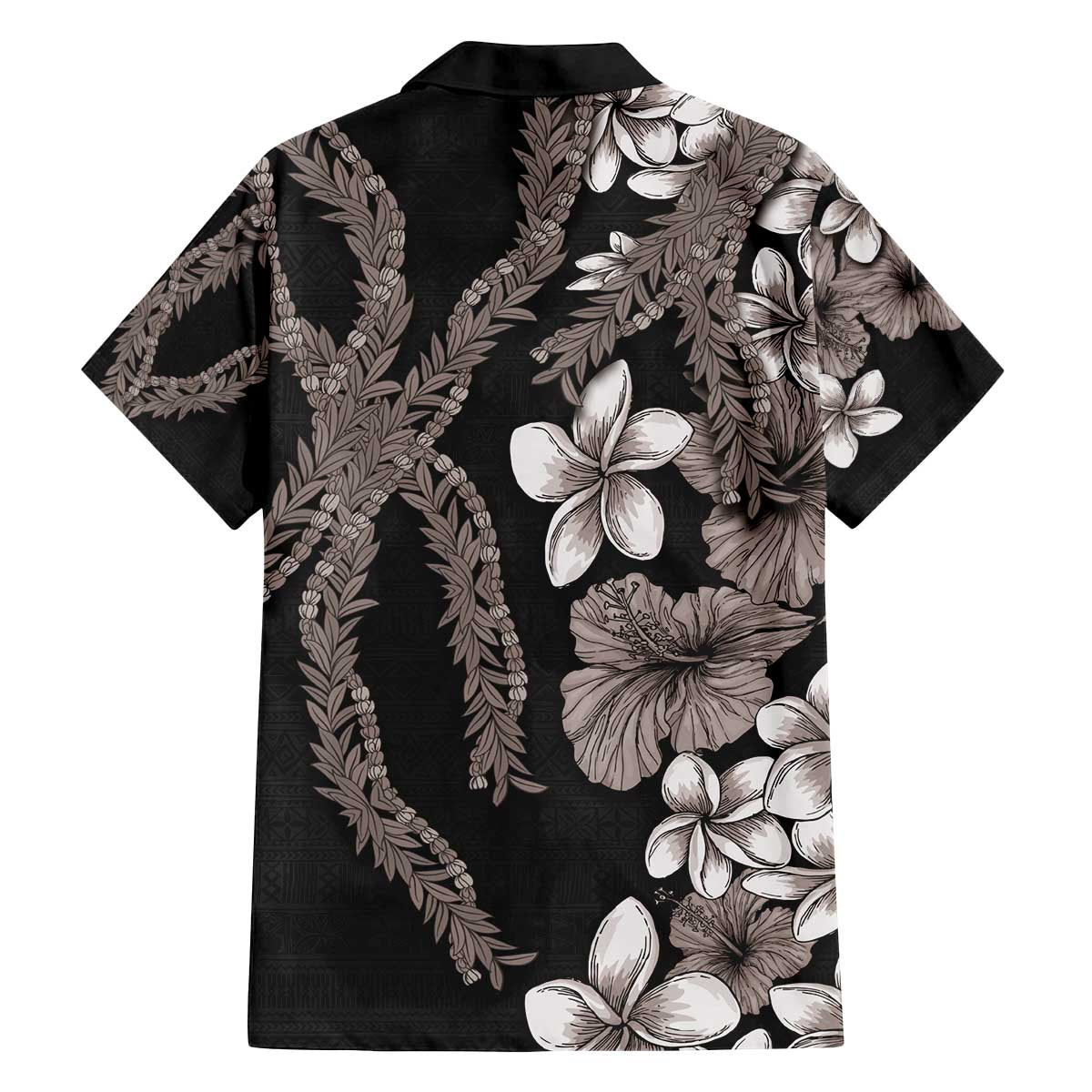Hawaiian Tropical Flowers and Maile Pikake Family Matching Off The Shoulder Long Sleeve Dress and Hawaiian Shirt Polynesian Tribal Pattern Grayscale Mode LT03 - Polynesian Pride