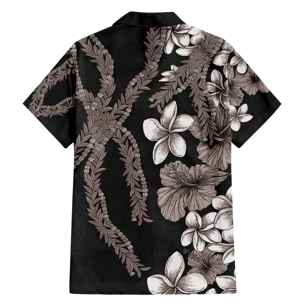 Hawaiian Tropical Flowers and Maile Pikake Family Matching Off Shoulder Maxi Dress and Hawaiian Shirt Polynesian Tribal Pattern Grayscale Mode LT03 - Polynesian Pride