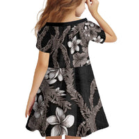 Hawaiian Tropical Flowers and Maile Pikake Family Matching Short Sleeve Bodycon Dress and Hawaiian Shirt Polynesian Tribal Pattern Grayscale Mode LT03 - Polynesian Pride