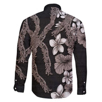 Hawaiian Tropical Flowers and Maile Pikake Family Matching Short Sleeve Bodycon Dress and Hawaiian Shirt Polynesian Tribal Pattern Grayscale Mode LT03 - Polynesian Pride