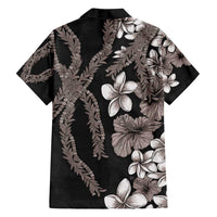 Hawaiian Tropical Flowers and Maile Pikake Family Matching Summer Maxi Dress and Hawaiian Shirt Polynesian Tribal Pattern Grayscale Mode LT03 - Polynesian Pride