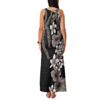 Hawaiian Tropical Flowers and Maile Pikake Family Matching Tank Maxi Dress and Hawaiian Shirt Polynesian Tribal Pattern Grayscale Mode LT03 - Polynesian Pride