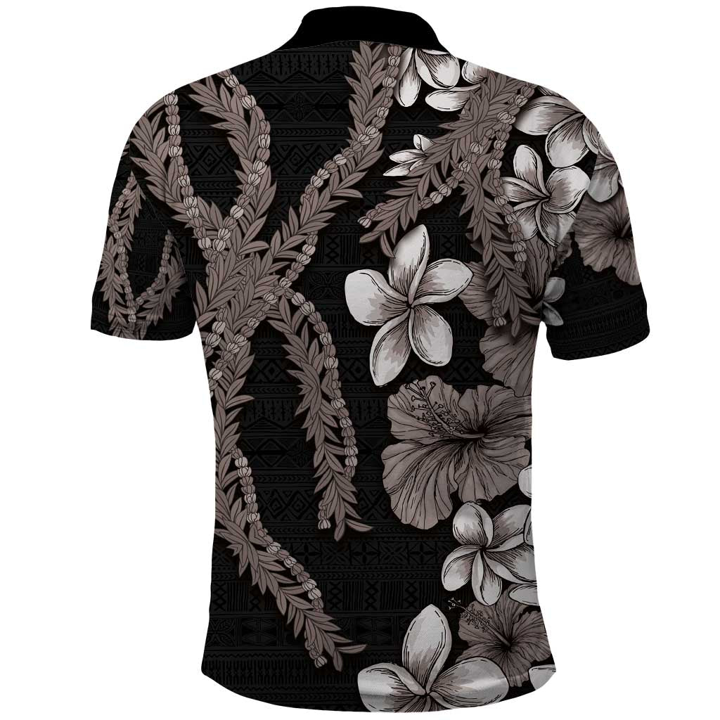 Hawaiian Tropical Flowers and Maile Pikake Polo Shirt Polynesian Tribal Pattern Grayscale Mode LT03 - Polynesian Pride