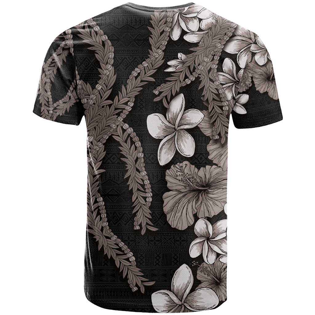 Hawaiian Tropical Flowers and Maile Pikake T Shirt Polynesian Tribal Pattern Grayscale Mode LT03 - Polynesian Pride