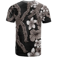 Hawaiian Tropical Flowers and Maile Pikake T Shirt Polynesian Tribal Pattern Grayscale Mode LT03 - Polynesian Pride