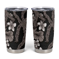 Hawaiian Tropical Flowers and Maile Pikake Tumbler Cup Polynesian Tribal Pattern Grayscale Mode LT03 Black - Polynesian Pride