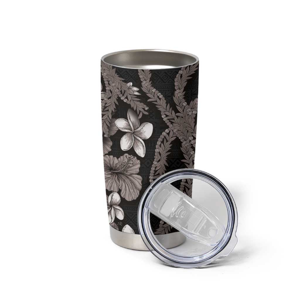 Hawaiian Tropical Flowers and Maile Pikake Tumbler Cup Polynesian Tribal Pattern Grayscale Mode LT03 - Polynesian Pride