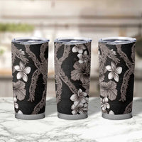Hawaiian Tropical Flowers and Maile Pikake Tumbler Cup Polynesian Tribal Pattern Grayscale Mode LT03 - Polynesian Pride