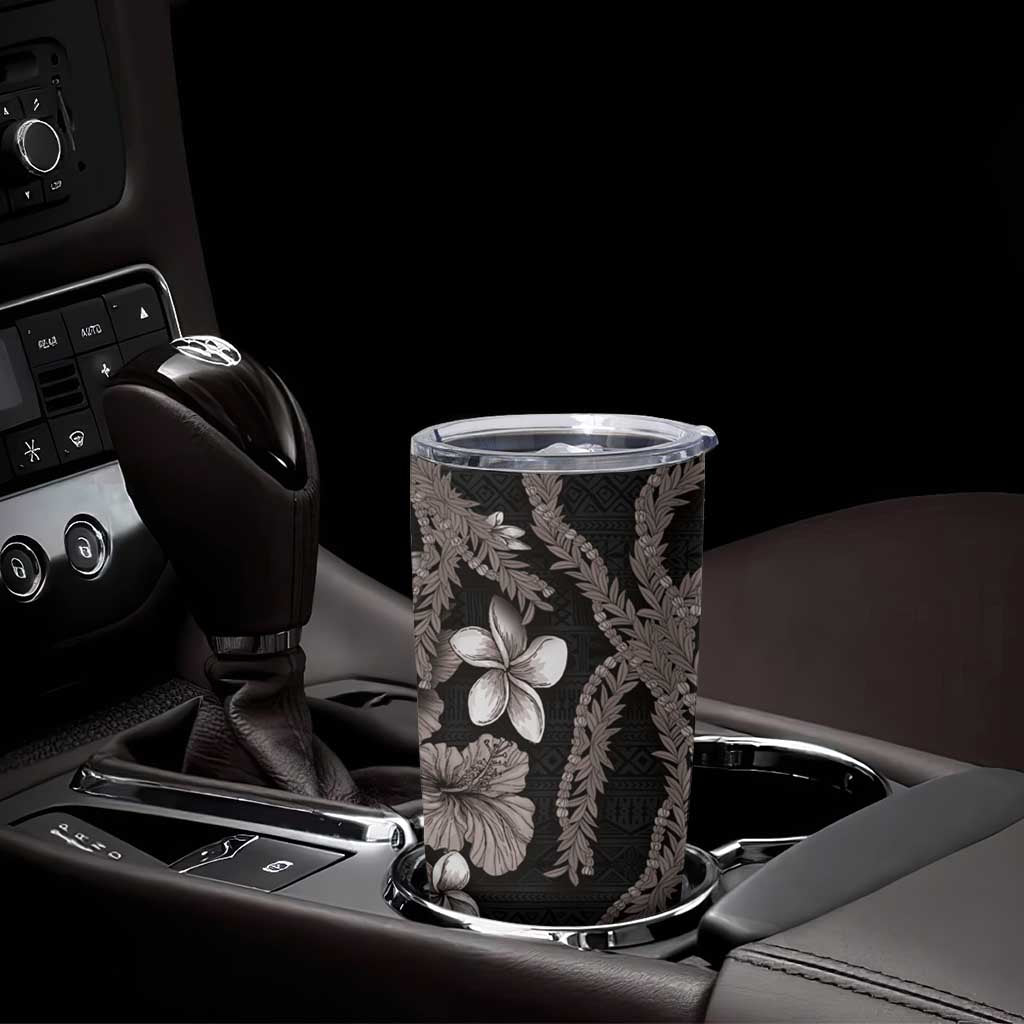 Hawaiian Tropical Flowers and Maile Pikake Tumbler Cup Polynesian Tribal Pattern Grayscale Mode LT03 - Polynesian Pride