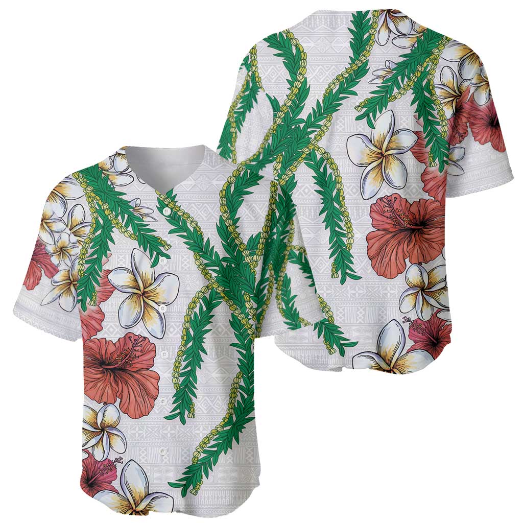 Hawaiian Tropical Flowers and Maile Pikake Baseball Jersey Polynesian Tribal Pattern White Color LT03 - Polynesian Pride