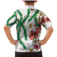 Hawaiian Tropical Flowers and Maile Pikake Family Matching Mermaid Dress and Hawaiian Shirt Polynesian Tribal Pattern White Color LT03 - Polynesian Pride