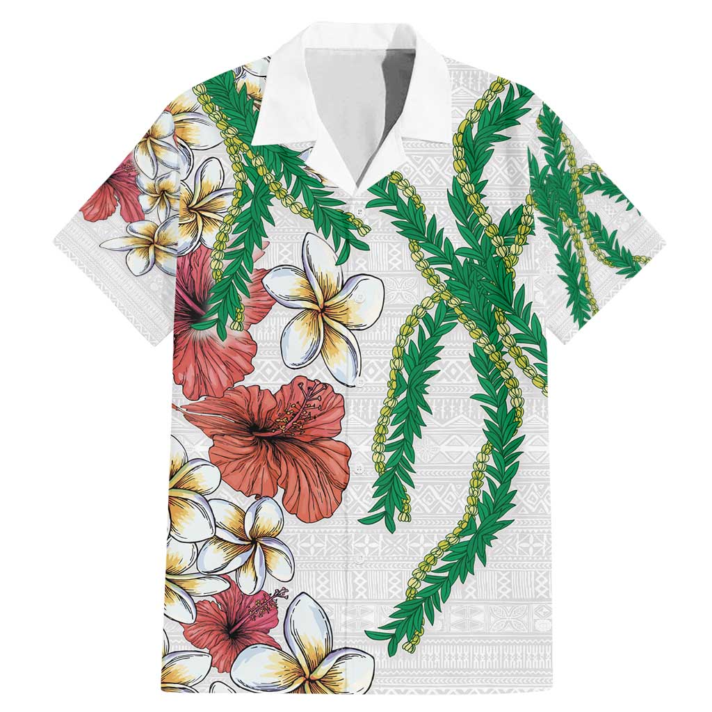 Hawaiian Tropical Flowers and Maile Pikake Family Matching Mermaid Dress and Hawaiian Shirt Polynesian Tribal Pattern White Color LT03 Dad's Shirt - Short Sleeve White - Polynesian Pride