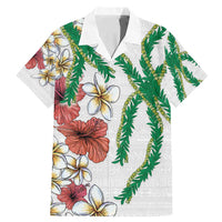 Hawaiian Tropical Flowers and Maile Pikake Family Matching Mermaid Dress and Hawaiian Shirt Polynesian Tribal Pattern White Color LT03 Dad's Shirt - Short Sleeve White - Polynesian Pride
