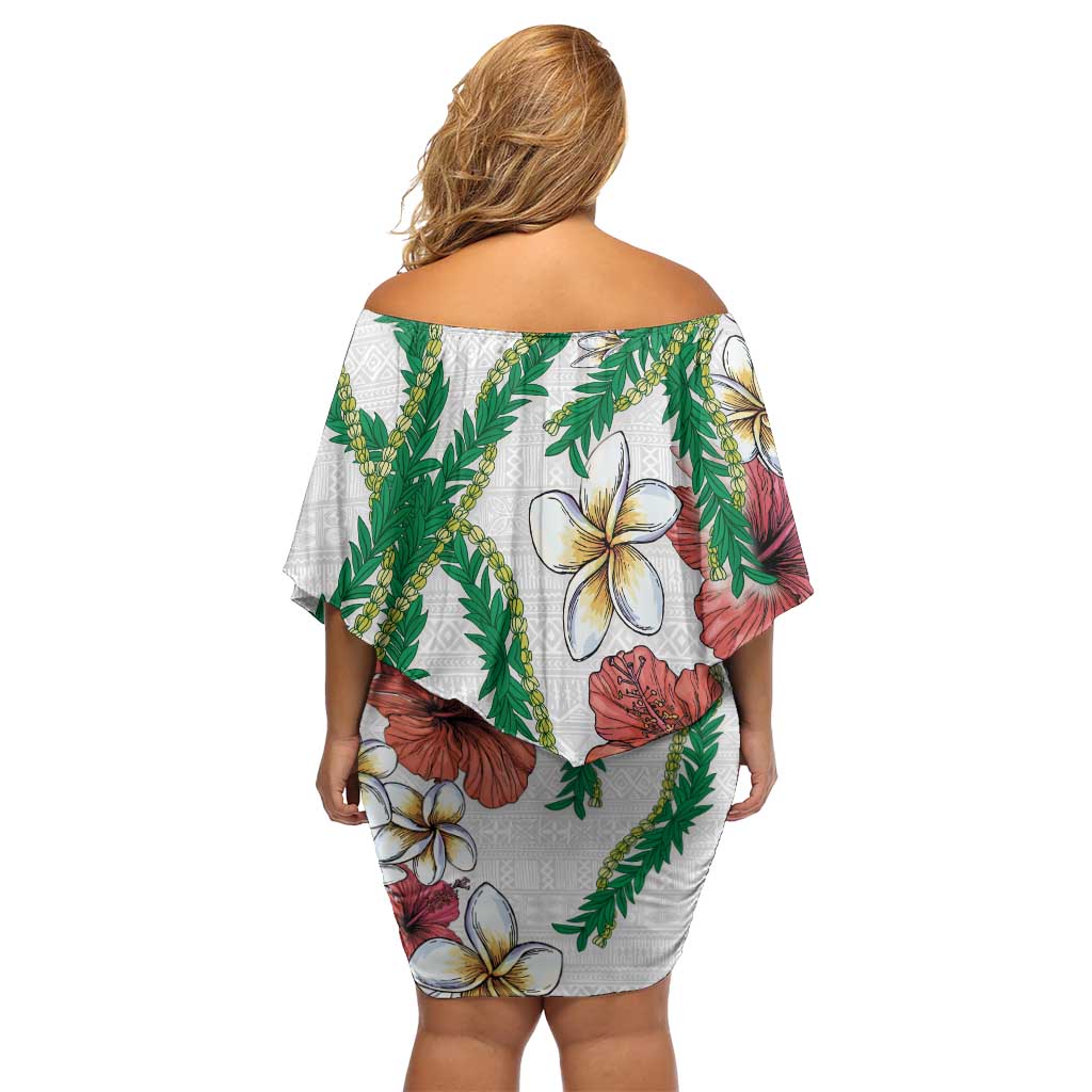 Hawaiian Tropical Flowers and Maile Pikake Family Matching Off Shoulder Short Dress and Hawaiian Shirt Polynesian Tribal Pattern White Color LT03 - Polynesian Pride