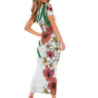 Hawaiian Tropical Flowers and Maile Pikake Family Matching Short Sleeve Bodycon Dress and Hawaiian Shirt Polynesian Tribal Pattern White Color LT03 - Polynesian Pride