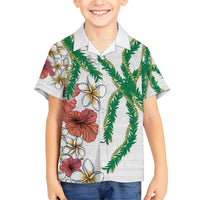 Hawaiian Tropical Flowers and Maile Pikake Family Matching Short Sleeve Bodycon Dress and Hawaiian Shirt Polynesian Tribal Pattern White Color LT03 Son's Shirt White - Polynesian Pride