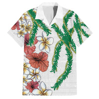 Hawaiian Tropical Flowers and Maile Pikake Family Matching Summer Maxi Dress and Hawaiian Shirt Polynesian Tribal Pattern White Color LT03 Dad's Shirt - Short Sleeve White - Polynesian Pride