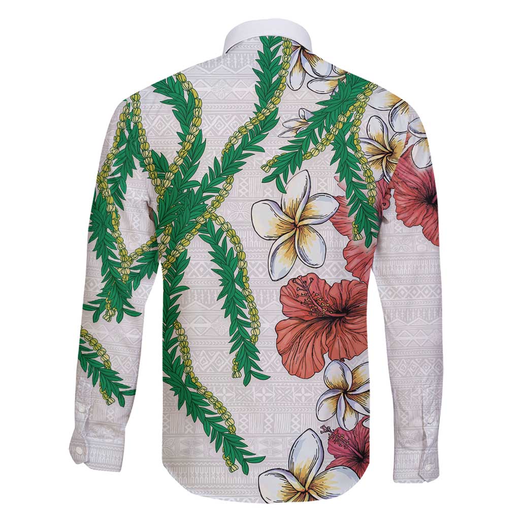 Hawaiian Tropical Flowers and Maile Pikake Family Matching Summer Maxi Dress and Hawaiian Shirt Polynesian Tribal Pattern White Color LT03 - Polynesian Pride