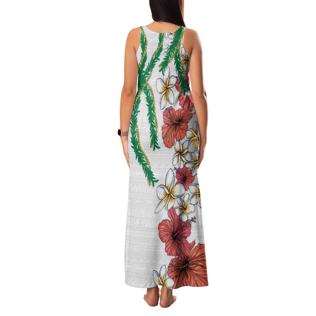 Hawaiian Tropical Flowers and Maile Pikake Family Matching Tank Maxi Dress and Hawaiian Shirt Polynesian Tribal Pattern White Color LT03 - Polynesian Pride