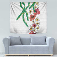 Hawaiian Tropical Flowers and Maile Pikake Tapestry Polynesian Tribal Pattern White Color