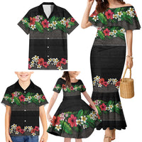 Hawaiian Tropical Flowers and Tribal Polynesian Tattoo Family Matching Mermaid Dress and Hawaiian Shirt Black Color LT03 - Polynesian Pride