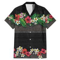 Hawaiian Tropical Flowers and Tribal Polynesian Tattoo Family Matching Mermaid Dress and Hawaiian Shirt Black Color LT03 Dad's Shirt - Short Sleeve Black - Polynesian Pride