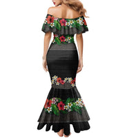 Hawaiian Tropical Flowers and Tribal Polynesian Tattoo Family Matching Mermaid Dress and Hawaiian Shirt Black Color LT03 - Polynesian Pride