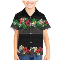 Hawaiian Tropical Flowers and Tribal Polynesian Tattoo Family Matching Mermaid Dress and Hawaiian Shirt Black Color LT03 Son's Shirt Black - Polynesian Pride