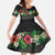 Hawaiian Tropical Flowers and Tribal Polynesian Tattoo Family Matching Off The Shoulder Long Sleeve Dress and Hawaiian Shirt Black Color