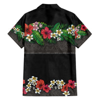 Hawaiian Tropical Flowers and Tribal Polynesian Tattoo Family Matching Off The Shoulder Long Sleeve Dress and Hawaiian Shirt Black Color LT03 - Polynesian Pride