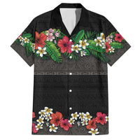 Hawaiian Tropical Flowers and Tribal Polynesian Tattoo Family Matching Summer Maxi Dress and Hawaiian Shirt Black Color LT03 Dad's Shirt - Short Sleeve Black - Polynesian Pride