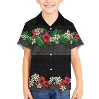 Hawaiian Tropical Flowers and Tribal Polynesian Tattoo Family Matching Summer Maxi Dress and Hawaiian Shirt Black Color LT03 Son's Shirt Black - Polynesian Pride