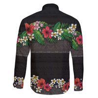 Hawaiian Tropical Flowers and Tribal Polynesian Tattoo Family Matching Tank Maxi Dress and Hawaiian Shirt Black Color LT03 - Polynesian Pride