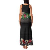 Hawaiian Tropical Flowers and Tribal Polynesian Tattoo Family Matching Tank Maxi Dress and Hawaiian Shirt Black Color LT03 - Polynesian Pride