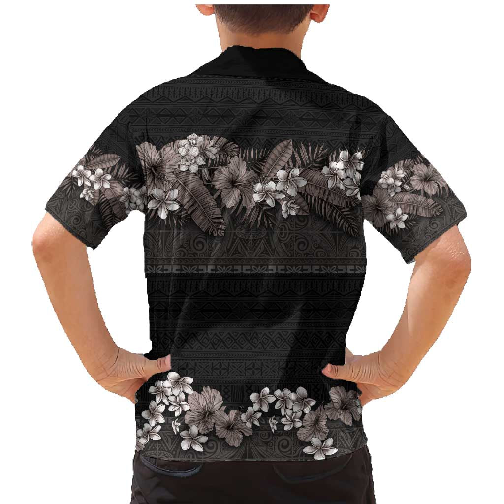 Hawaiian Tropical Flowers and Tribal Polynesian Tattoo Family Matching Mermaid Dress and Hawaiian Shirt Grayscale Mode LT03 - Polynesian Pride