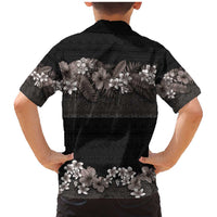 Hawaiian Tropical Flowers and Tribal Polynesian Tattoo Family Matching Mermaid Dress and Hawaiian Shirt Grayscale Mode LT03 - Polynesian Pride