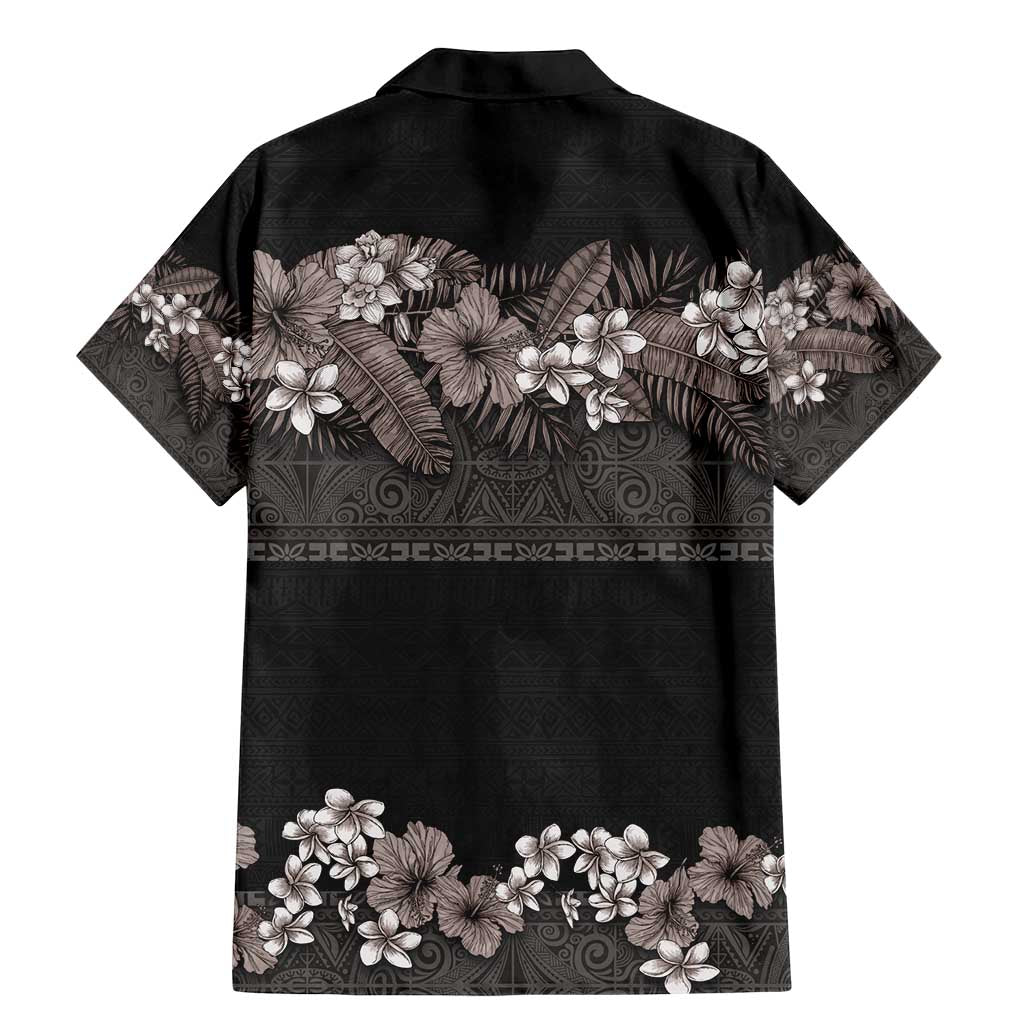 Hawaiian Tropical Flowers and Tribal Polynesian Tattoo Family Matching Mermaid Dress and Hawaiian Shirt Grayscale Mode LT03 - Polynesian Pride