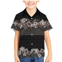 Hawaiian Tropical Flowers and Tribal Polynesian Tattoo Family Matching Mermaid Dress and Hawaiian Shirt Grayscale Mode LT03 Son's Shirt Black - Polynesian Pride