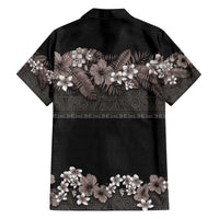 Hawaiian Tropical Flowers and Tribal Polynesian Tattoo Family Matching Off The Shoulder Long Sleeve Dress and Hawaiian Shirt Grayscale Mode LT03 - Polynesian Pride